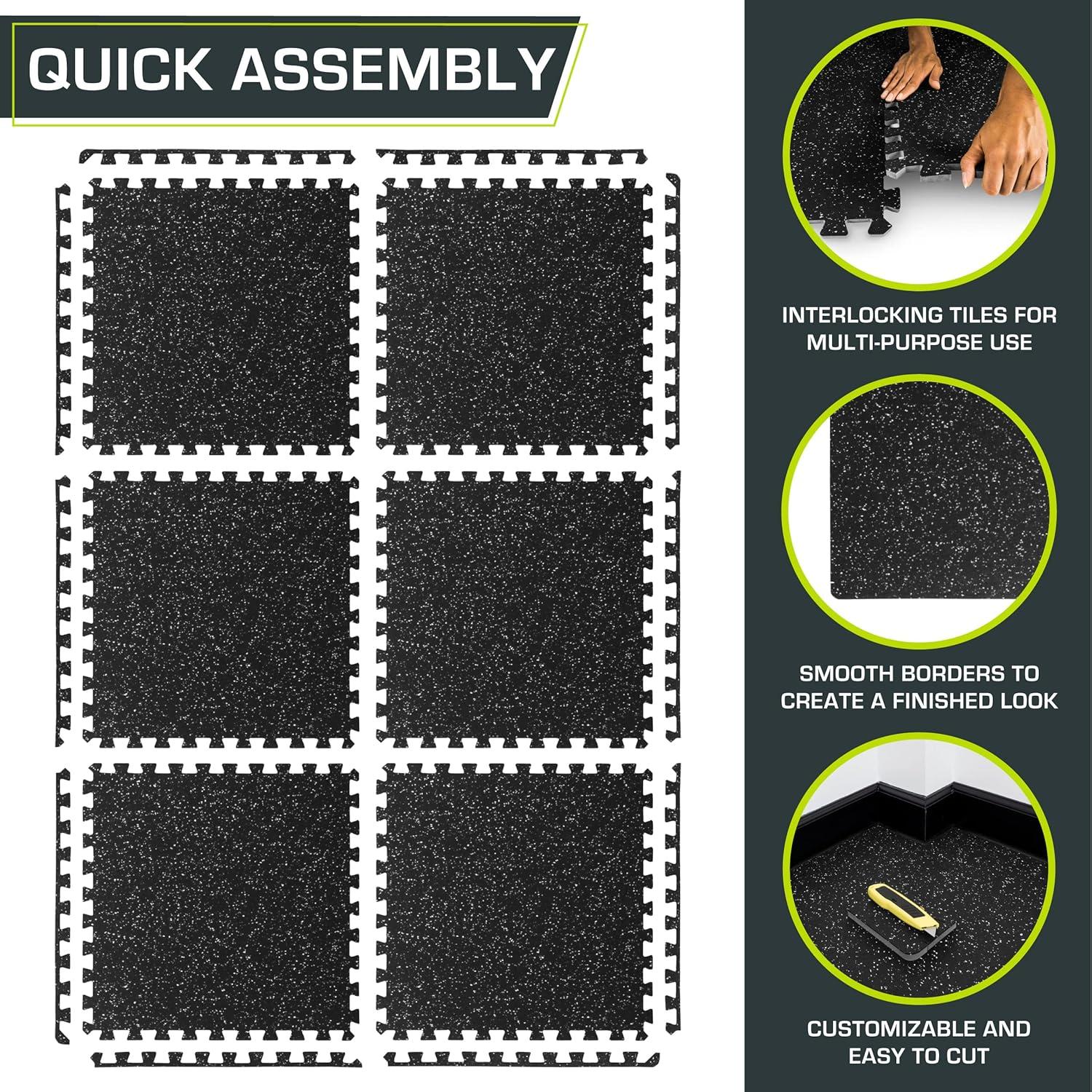 image:imageProsourceFit Rubber Top Exercise Puzzle Mat inch or inch EVA Foam Interlocking Tiles for Home Gym Protective Flooring for Equipment and Workouts Available in 24 SQ FT or 48 SQ FTGrey 12 Inch 24 Sq Ft 6 Tiles