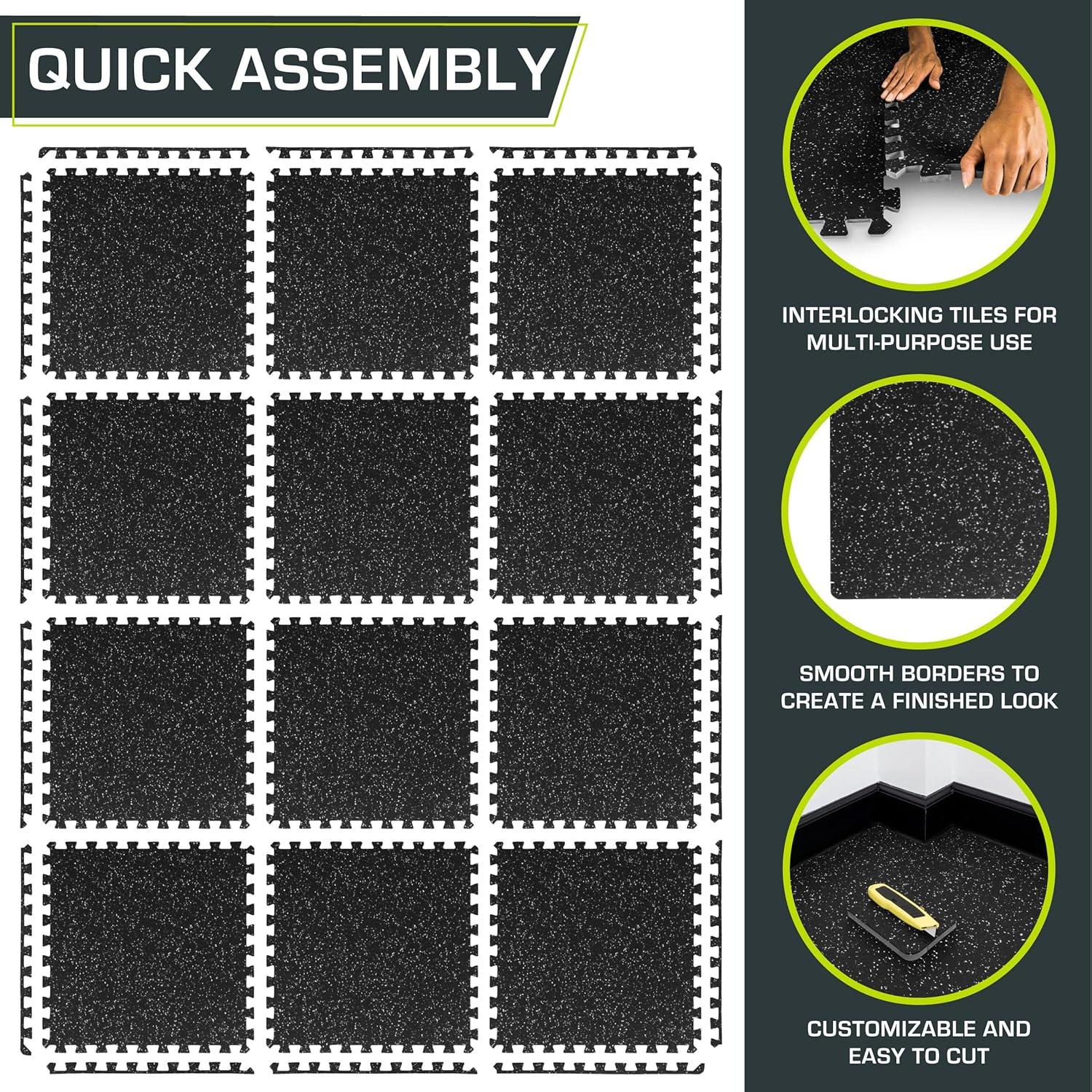image:imageProsourceFit Rubber Top Exercise Puzzle Mat inch or inch EVA Foam Interlocking Tiles for Home Gym Protective Flooring for Equipment and Workouts Available in 24 SQ FT or 48 SQ FTGrey 12 Inch 48 Sq Ft 12 Tiles