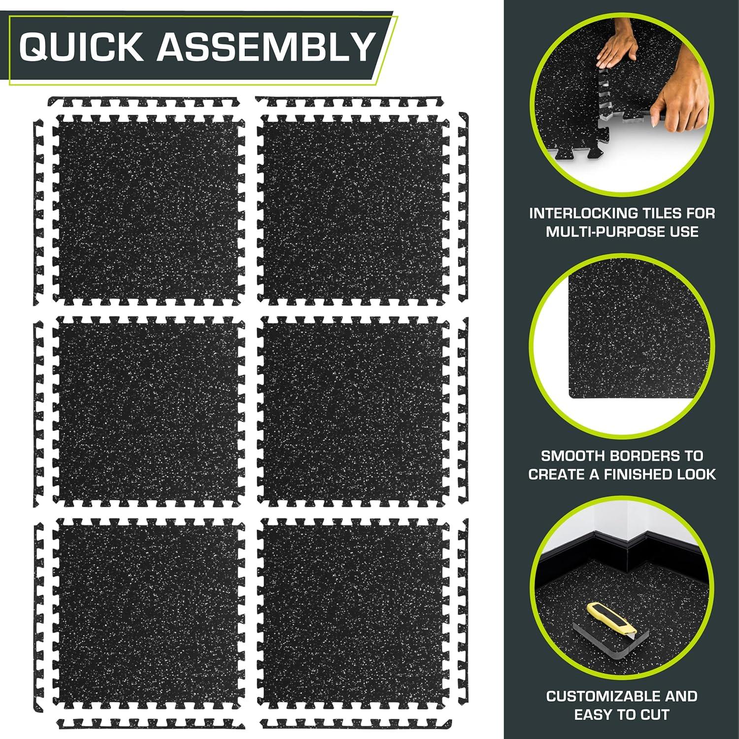 image:imageProsourceFit Rubber Top Exercise Puzzle Mat inch or inch EVA Foam Interlocking Tiles for Home Gym Protective Flooring for Equipment and Workouts Available in 24 SQ FT or 48 SQ FTGrey 34 Inch 24 Sq Ft 6 Tiles