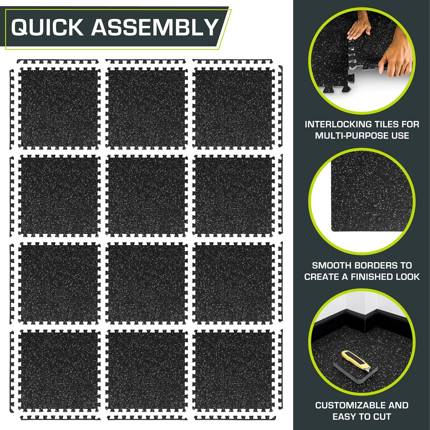 image:imageProsourceFit Rubber Top Exercise Puzzle Mat inch or inch EVA Foam Interlocking Tiles for Home Gym Protective Flooring for Equipment and Workouts Available in 24 SQ FT or 48 SQ FTGrey 34 Inch 48 Sq Ft 12 Tiles