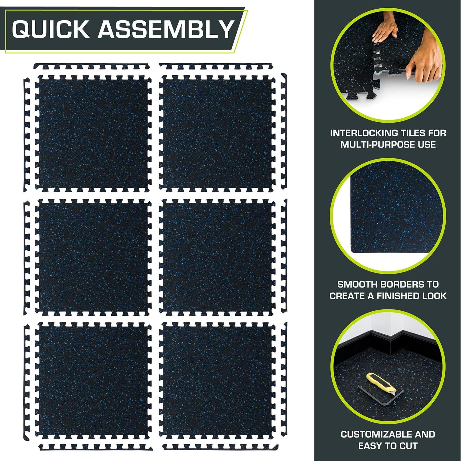 image:imageProsourceFit Rubber Top Exercise Puzzle Mat inch or inch EVA Foam Interlocking Tiles for Home Gym Protective Flooring for Equipment and Workouts Available in 24 SQ FT or 48 SQ FTBlue 12 Inch 24 Sq Ft 6 Tiles