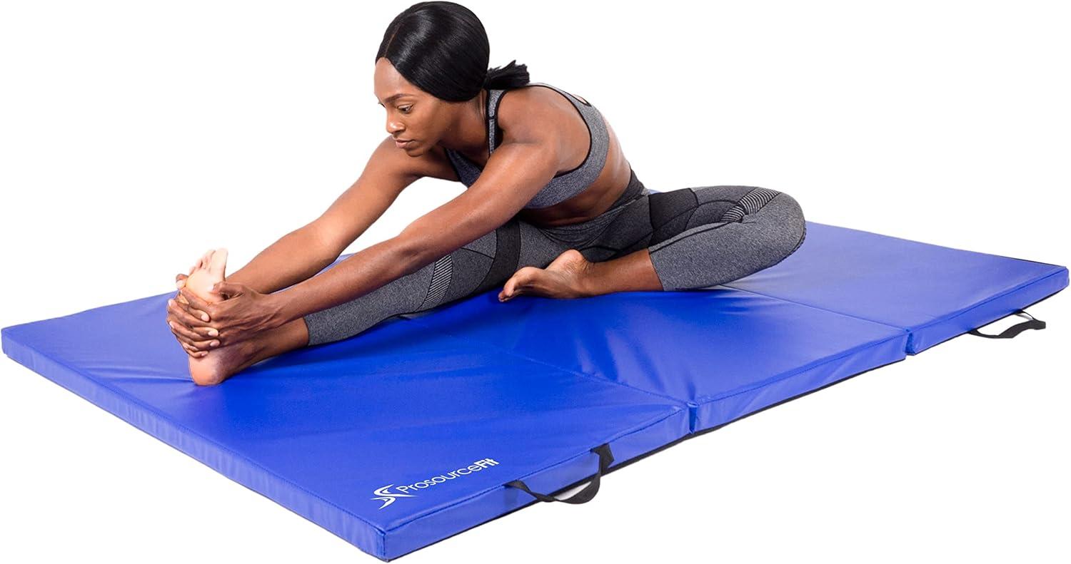 image:imageProsourceFit TriFold Folding Thick Exercise Mat 6x4 with Carrying Handles for Tumbling Martial Arts Gymnastics Stretching Core WorkoutsBlue