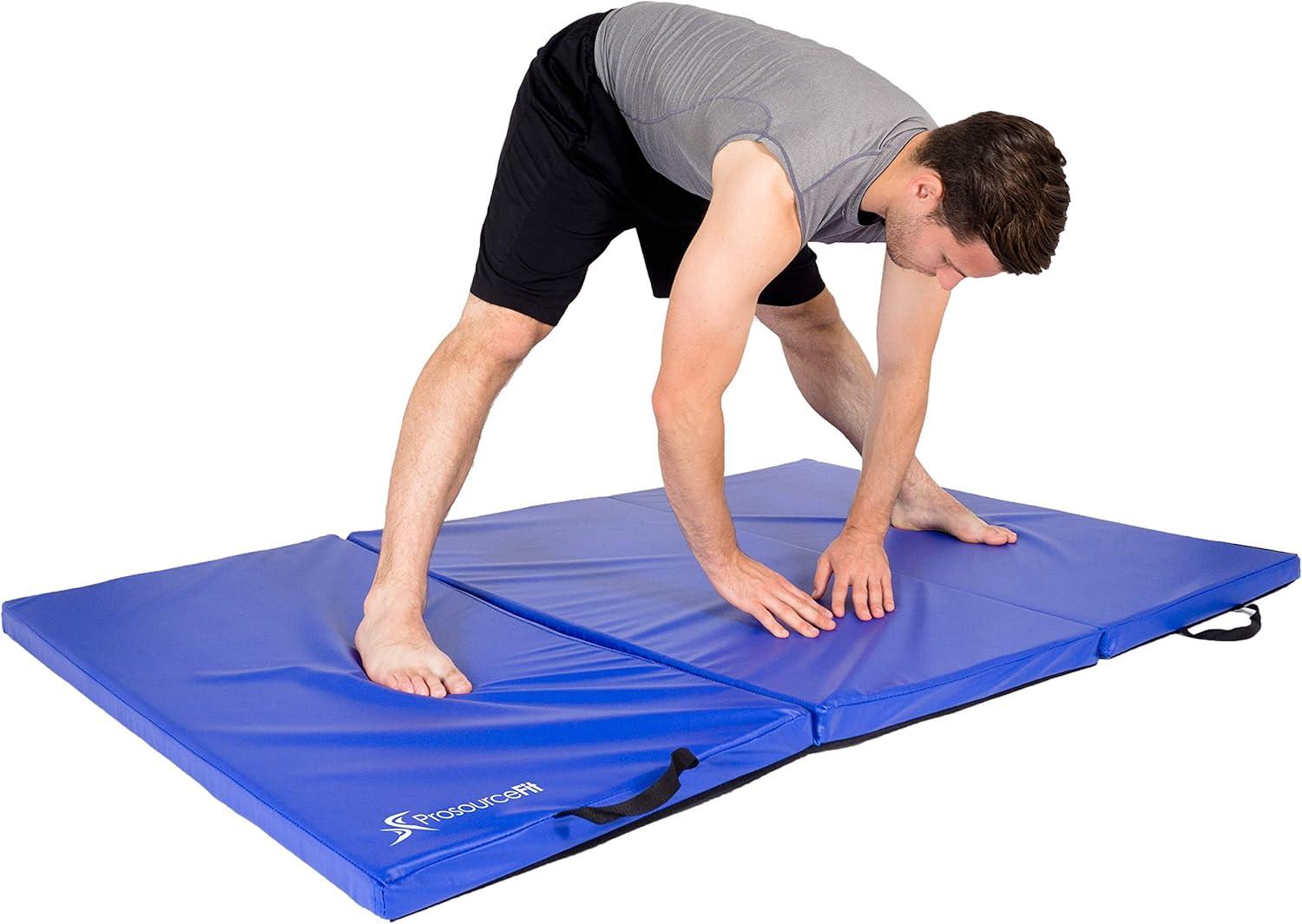 image:imageProsourceFit TriFold Folding Thick Exercise Mat 6x4 with Carrying Handles for Tumbling Martial Arts Gymnastics Stretching Core WorkoutsBlue