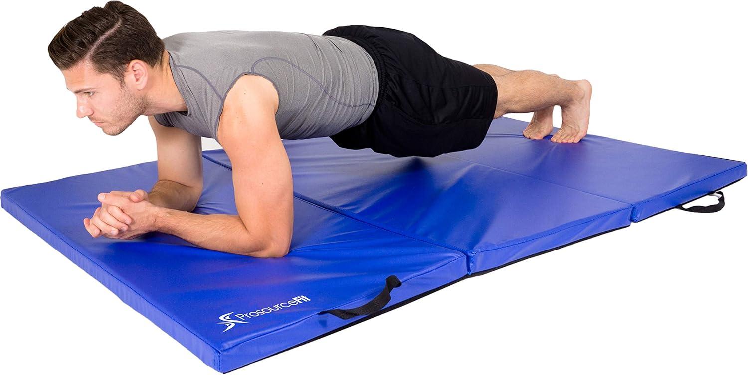 image:imageProsourceFit TriFold Folding Thick Exercise Mat 6x4 with Carrying Handles for Tumbling Martial Arts Gymnastics Stretching Core WorkoutsBlue