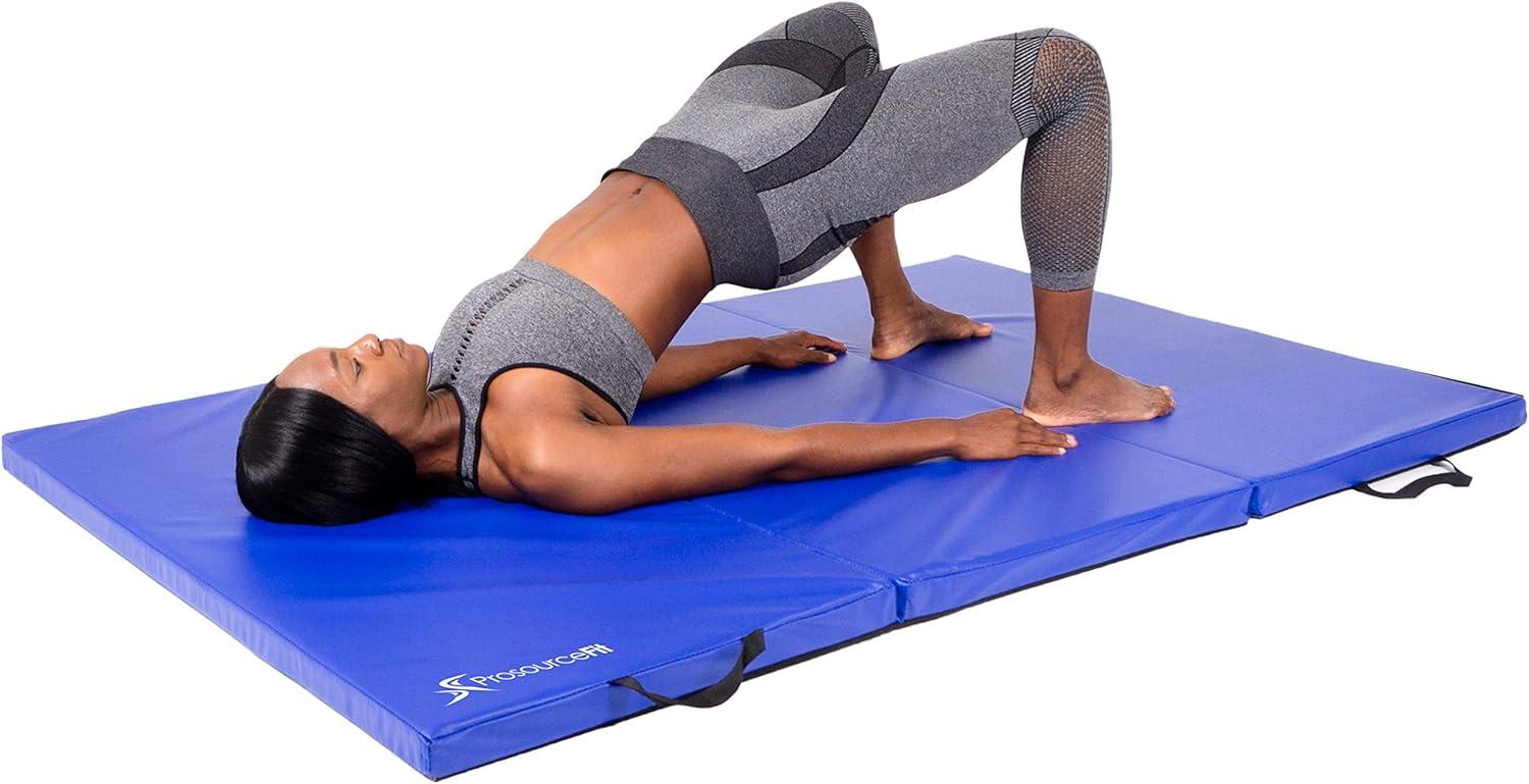 image:imageProsourceFit TriFold Folding Thick Exercise Mat 6x4 with Carrying Handles for Tumbling Martial Arts Gymnastics Stretching Core WorkoutsBlue
