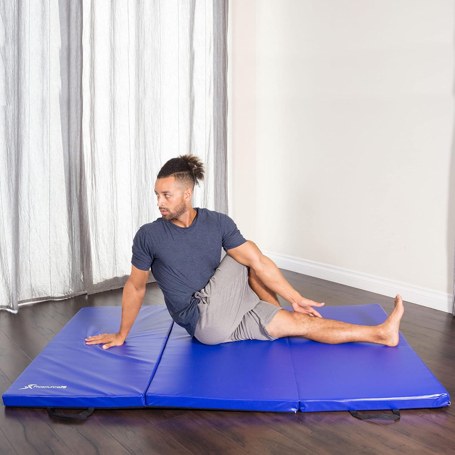 image:imageProsourceFit TriFold Folding Thick Exercise Mat 6x4 with Carrying Handles for Tumbling Martial Arts Gymnastics Stretching Core WorkoutsBlue