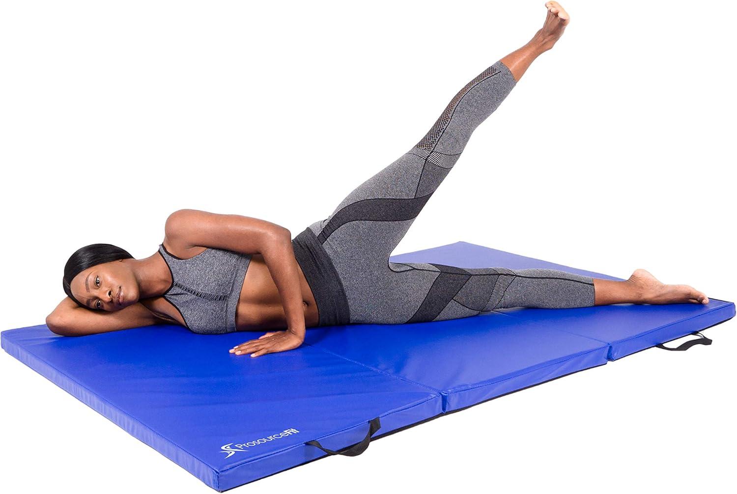 image:imageProsourceFit TriFold Folding Thick Exercise Mat 6x4 with Carrying Handles for Tumbling Martial Arts Gymnastics Stretching Core WorkoutsBlue