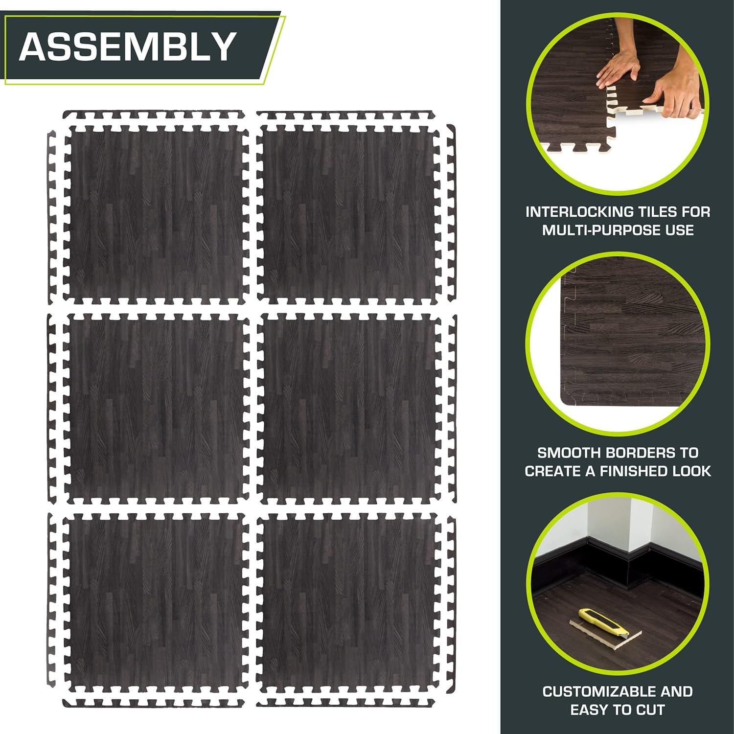 image:imageProsourceFit Wood Grain Puzzle Mat inch 6 EVA Foam Interlocking Floor Tiles 24 Sq Ft for Secure Indoor Room Workout Flooring and PlaymatCarbon Black 24 Sq Ft 6 Tiles