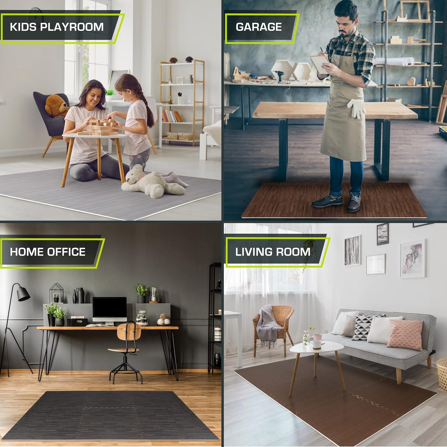 image:imageProsourceFit Wood Grain Puzzle Mat inch 6 EVA Foam Interlocking Floor Tiles 24 Sq Ft for Secure Indoor Room Workout Flooring and PlaymatDark Walnut 24 Sq Ft 6 Tiles