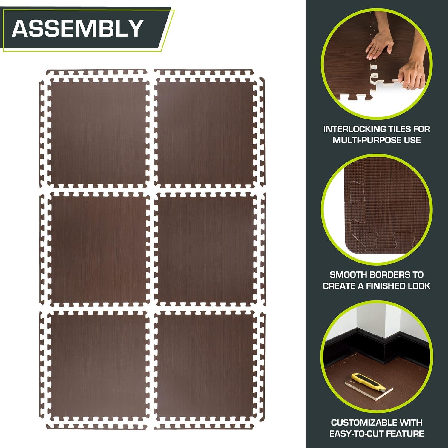 image:imageProsourceFit Wood Grain Puzzle Mat inch 6 EVA Foam Interlocking Floor Tiles 24 Sq Ft for Secure Indoor Room Workout Flooring and PlaymatDark Walnut 24 Sq Ft 6 Tiles