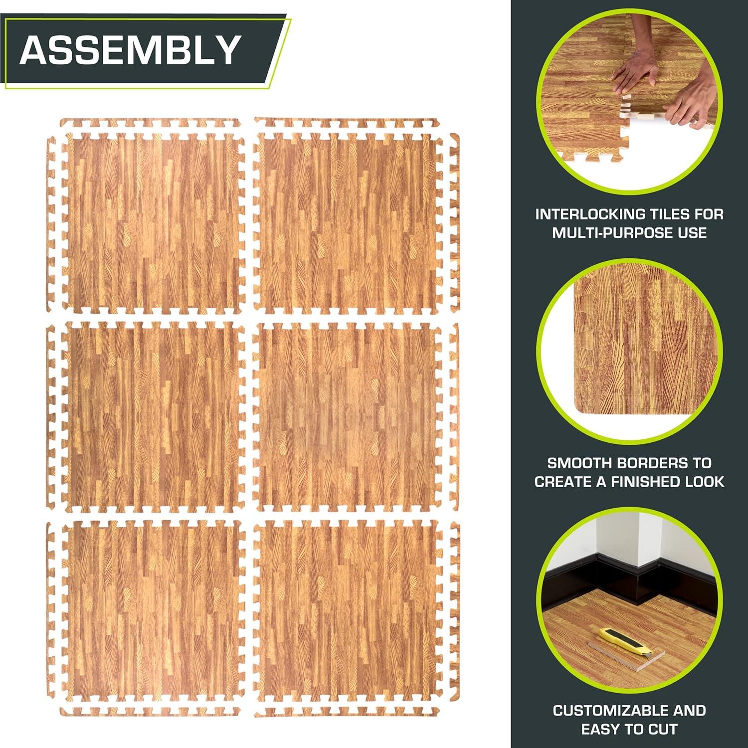 image:imageProsourceFit Wood Grain Puzzle Mat inch 6 EVA Foam Interlocking Floor Tiles 24 Sq Ft for Secure Indoor Room Workout Flooring and PlaymatLight Oak 24 Sq Ft 6 Tiles