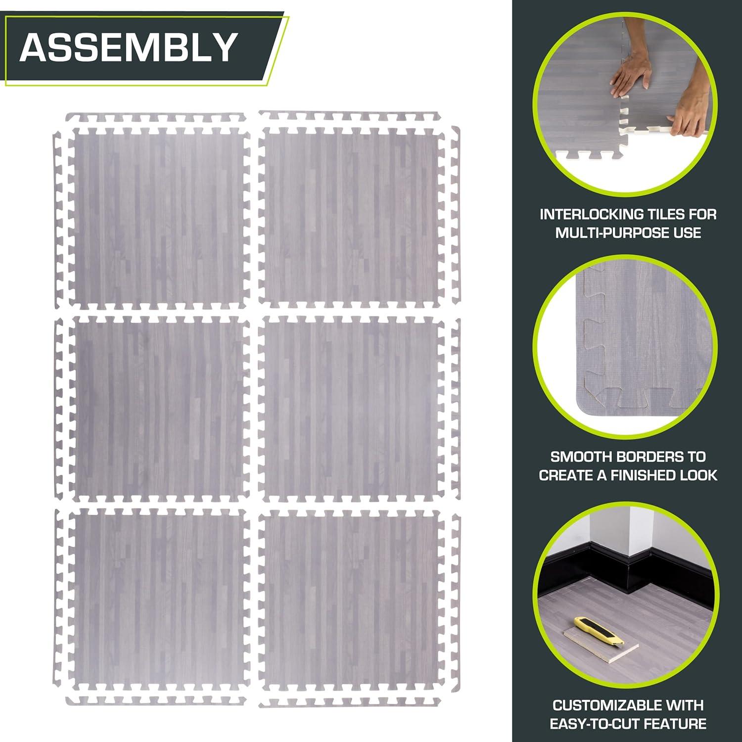 image:imageProsourceFit Wood Grain Puzzle Mat inch 6 EVA Foam Interlocking Floor Tiles 24 Sq Ft for Secure Indoor Room Workout Flooring and PlaymatSlate Grey 24 Sq Ft 6 Tiles