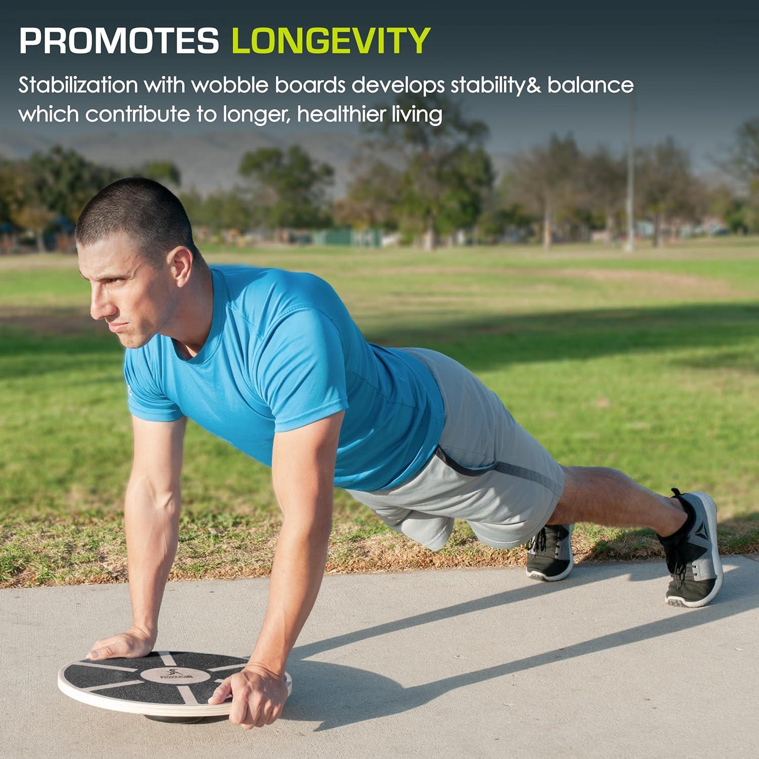 image:imageProsourceFit Wooden Balance Board NonSlip Wobble Core Trainer 1575in 395cm Diameter with 360 Rotation for Stability Training Full Body Exercises Physical TherapyBlack