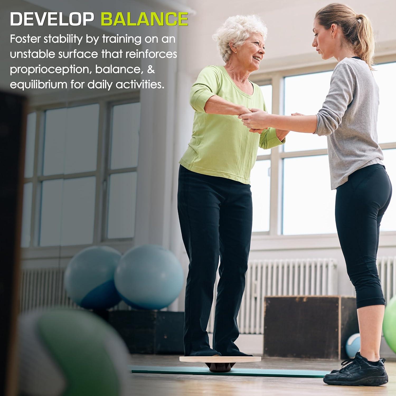 image:imageProsourceFit Wooden Balance Board NonSlip Wobble Core Trainer 1575in 395cm Diameter with 360 Rotation for Stability Training Full Body Exercises Physical TherapyBlack