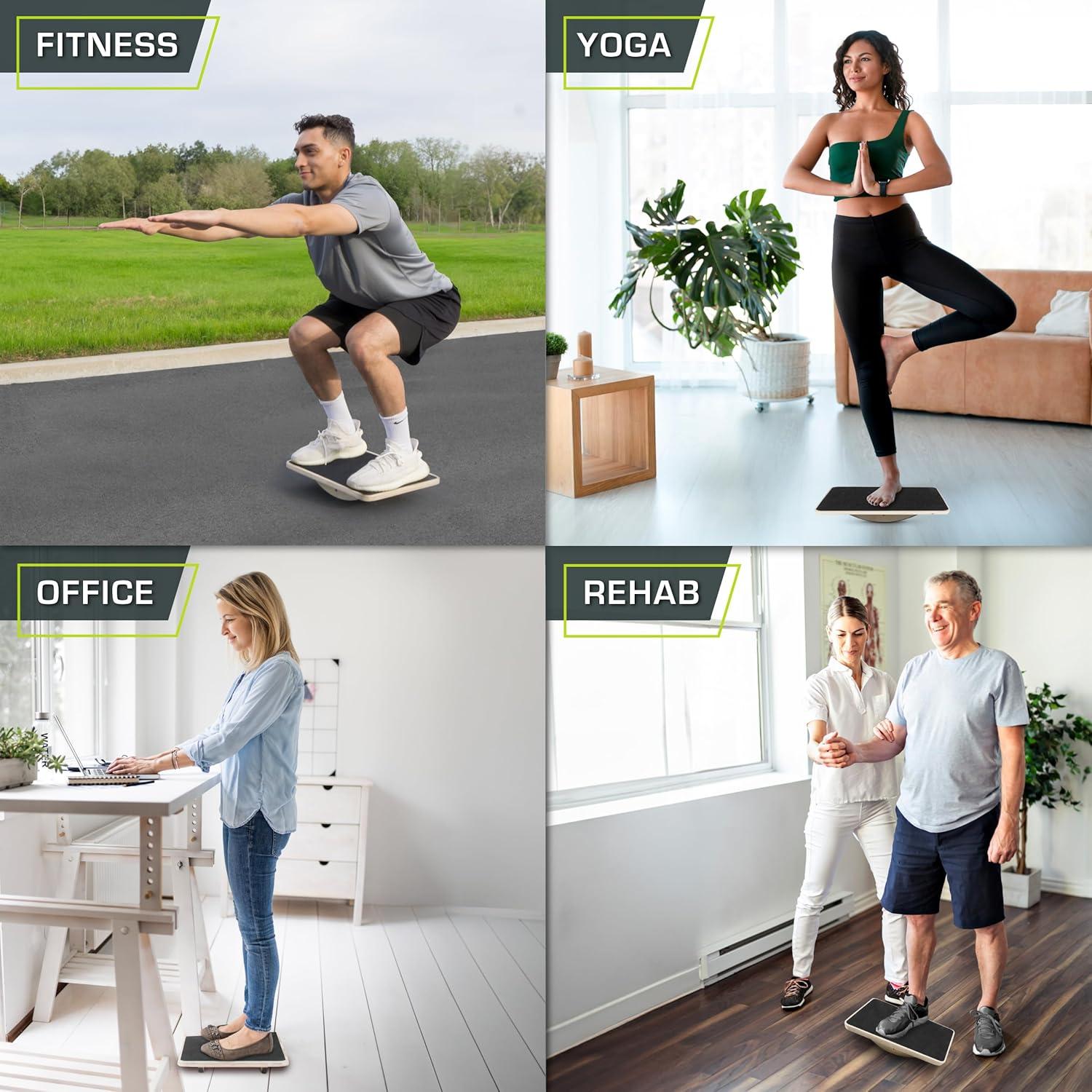 image:imageProsourceFit Wooden Rocker Balance Board AntiSlip Core Trainer 175in 395cm for Physical Therapy Exercise Stability Training Ideal Standing Desk Balance Board Black