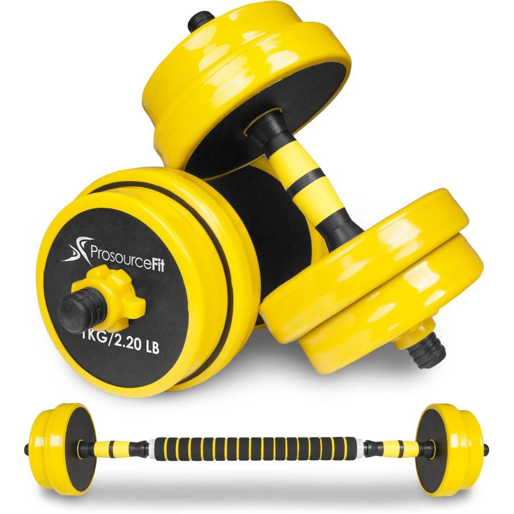 image:imageProsourceFit Adjustable Dumbbell amp Barbell Weight Set 2in1 Free Weights Available Home Gym EquipmentYellow 22lb