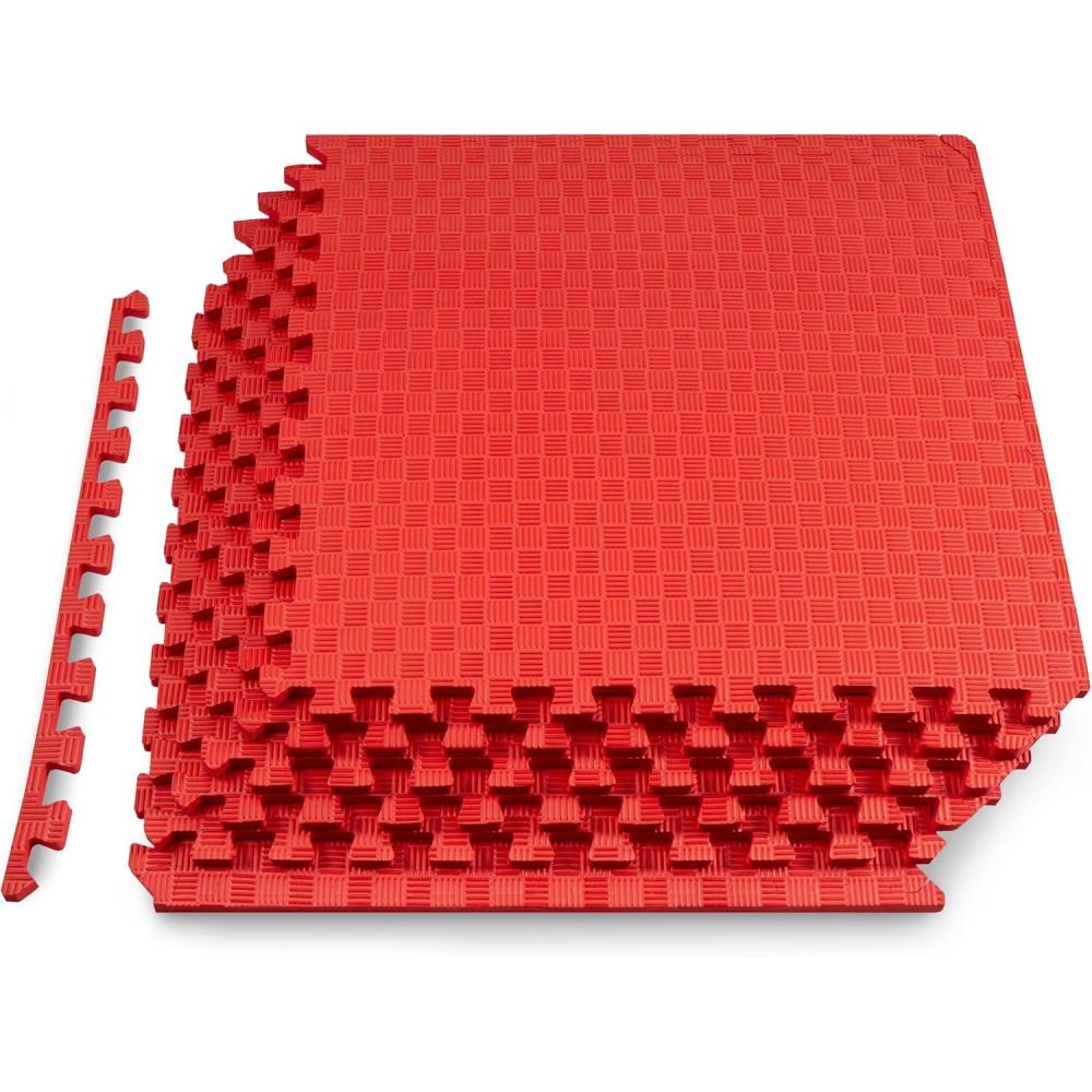 image:imageProsourceFit Exercise Puzzle Mat in Checkered EVA Foam Floor Tiles wNonSlip Texture Gym Mat wInterlocking Foam Tiles for Adjustable Surface Shock Absorbing Waterproof Gym Flooring RedRed 12 Inch 6 Tiles 24 Sq Ft