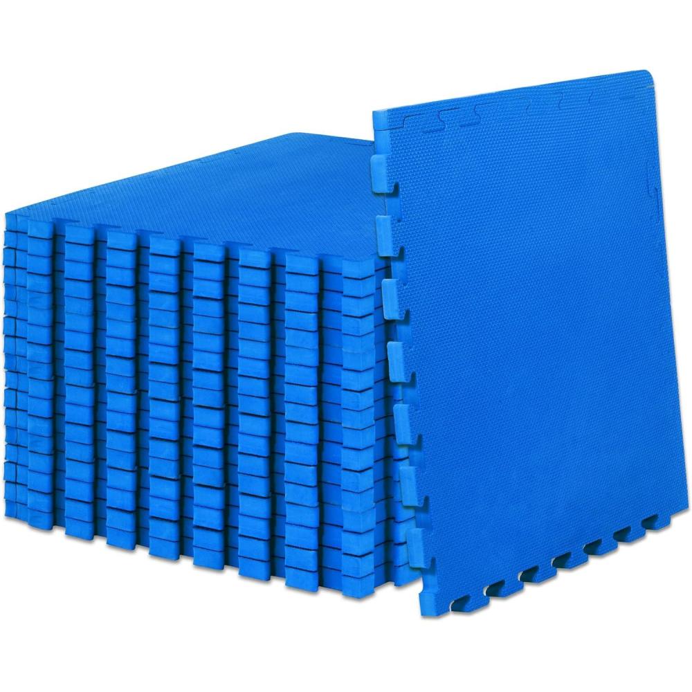 image:imageProsourceFit Extra Thick Puzzle Exercise Mat  and 1 EVA Foam Interlocking Tiles for Protective Cushioned Workout Flooring for Home and Gym EquipmentBlue  1 Inch  72 Sq Ft  18 Tiles