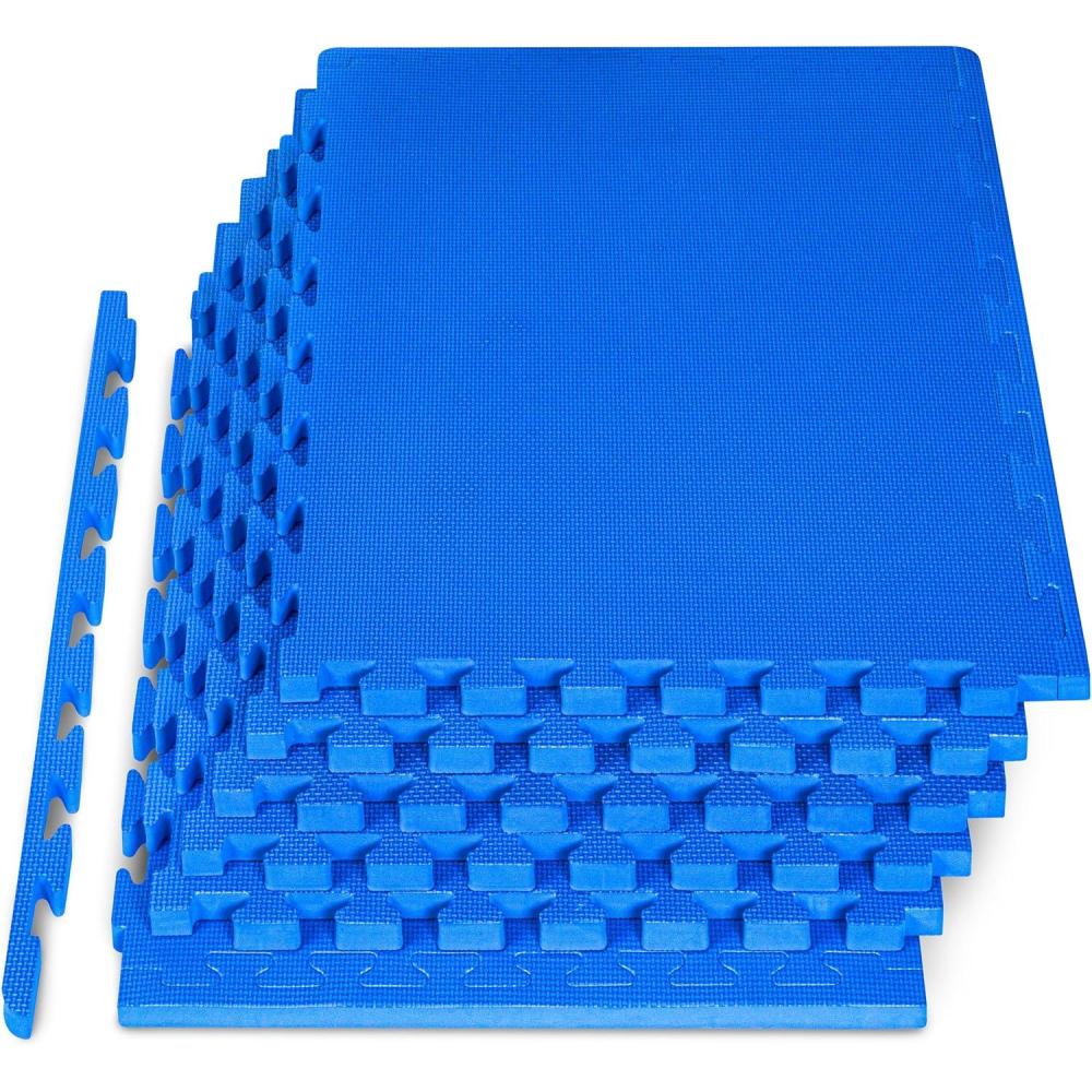 image:imageProsourceFit Extra Thick Puzzle Exercise Mat and 1 EVA Foam Interlocking Tiles for Protective Cushioned Workout Flooring for Home and Gym EquipmentBlue 1 Inch 24 Sq Ft 6 Tiles