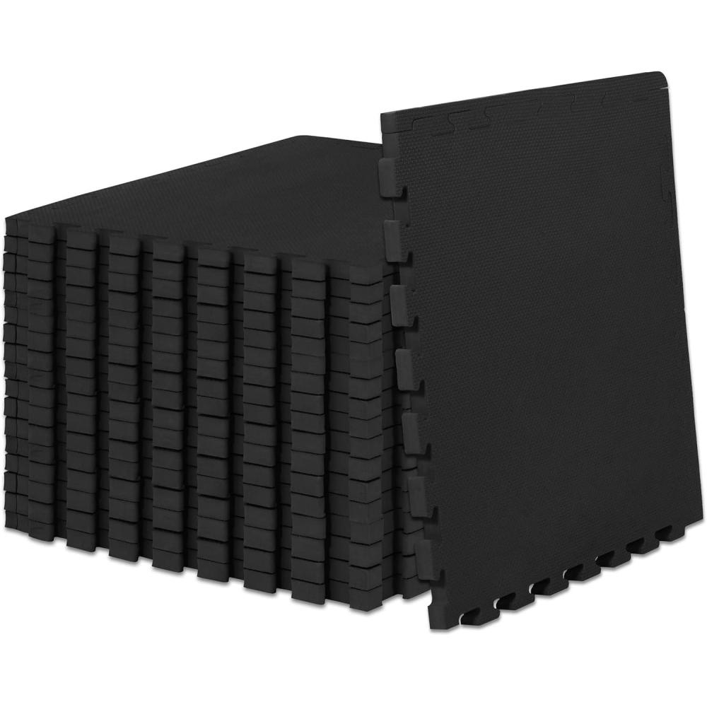 image:imageProsourceFit Extra Thick Puzzle Exercise Mat  and 1 EVA Foam Interlocking Tiles for Protective Cushioned Workout Flooring for Home and Gym EquipmentBlack  1 Inch  72 Sq Ft  18 Tiles