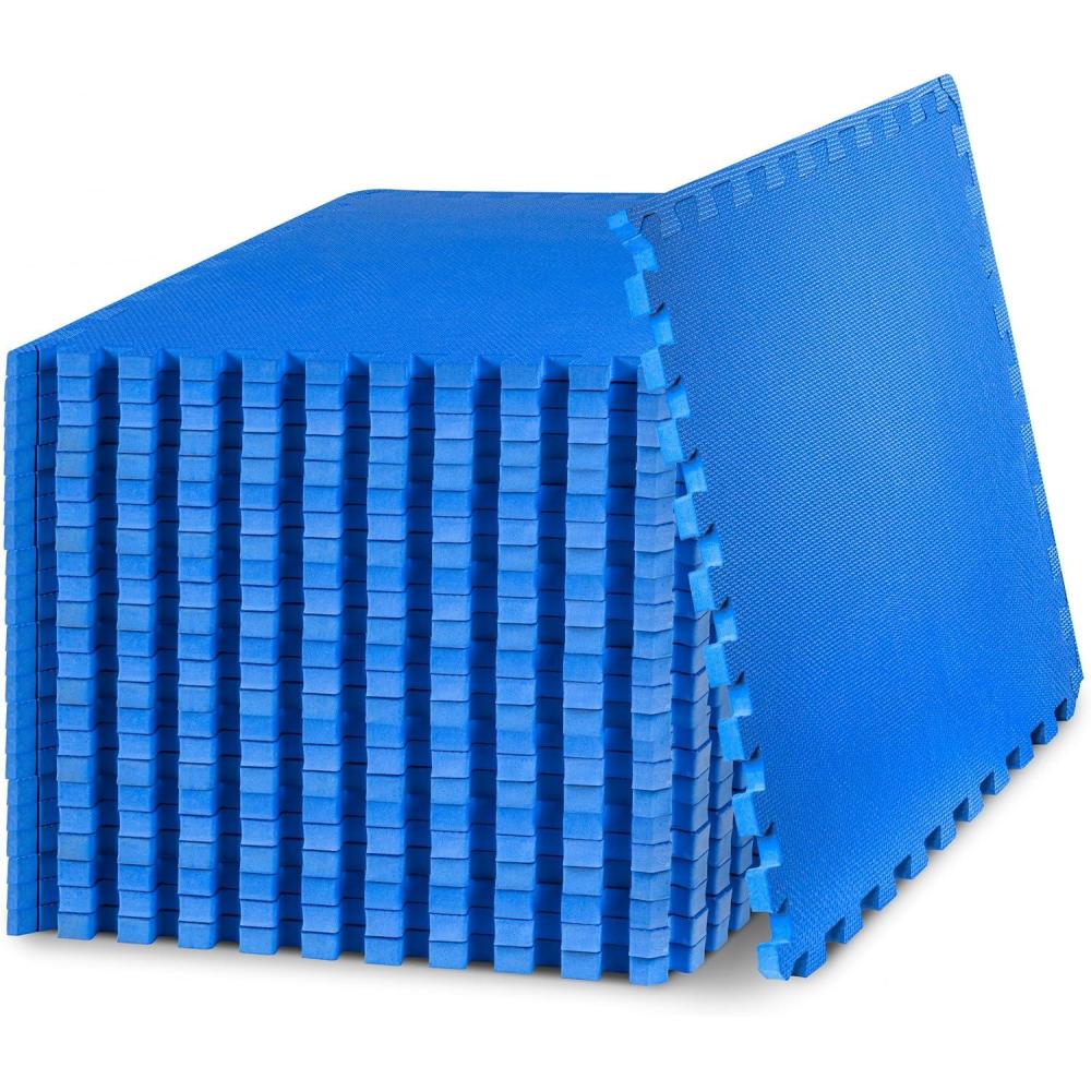 image:imageProsourceFit Extra Thick Puzzle Exercise Mat  and 1 EVA Foam Interlocking Tiles for Protective Cushioned Workout Flooring for Home and Gym EquipmentBlue  34 Inch  96 Sq Ft  24 Tiles