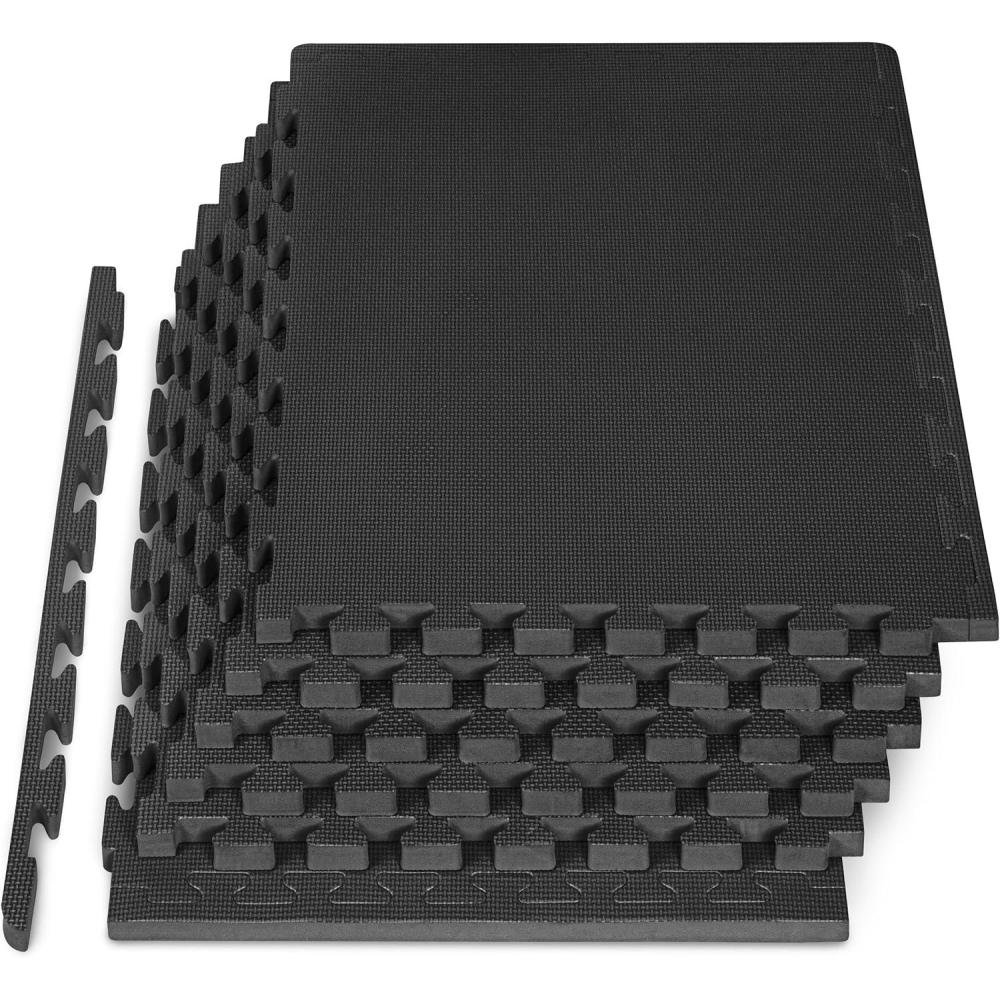 image:imageProsourceFit Extra Thick Puzzle Exercise Mat and 1 EVA Foam Interlocking Tiles for Protective Cushioned Workout Flooring for Home and Gym EquipmentBlack 1 Inch 24 Sq Ft 6 Tiles