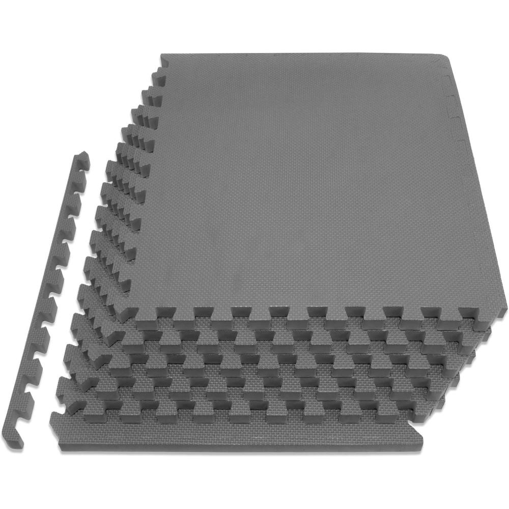 image:imageProsourceFit Extra Thick Puzzle Exercise Mat and 1 EVA Foam Interlocking Tiles for Protective Cushioned Workout Flooring for Home and Gym EquipmentGrey 34 Inch 24 Sq Ft 6 Tiles