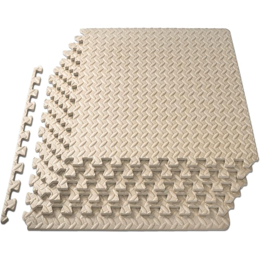 image:imageProsourceFit Puzzle Exercise Mat  in EVA Interlocking Foam Floor Tiles for Home Gym Mat for Home Workout Equipment Floor Padding for Kids Grey 24 in x 24 in x  in 24 Sq Ft  6 TilesBeige