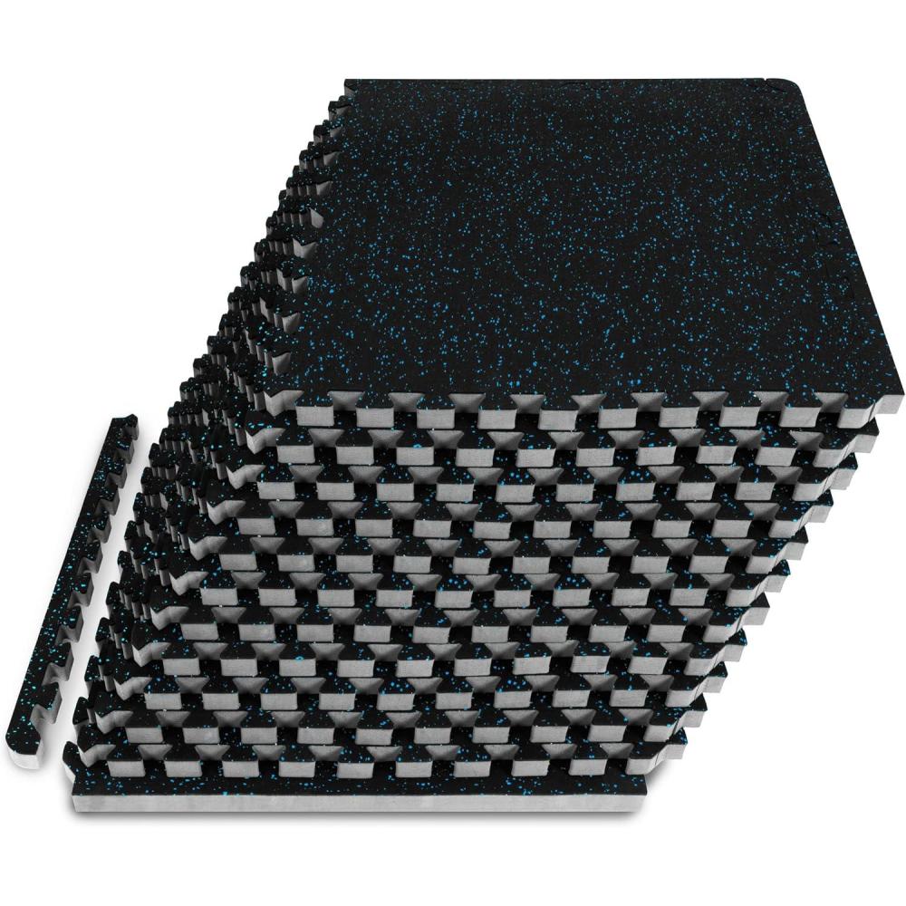 image:imageProsourceFit Rubber Top Exercise Puzzle Mat inch or inch EVA Foam Interlocking Tiles for Home Gym Protective Flooring for Equipment and Workouts Available in 24 SQ FT or 48 SQ FTBlue 34 Inch 48 Sq Ft 12 Tiles