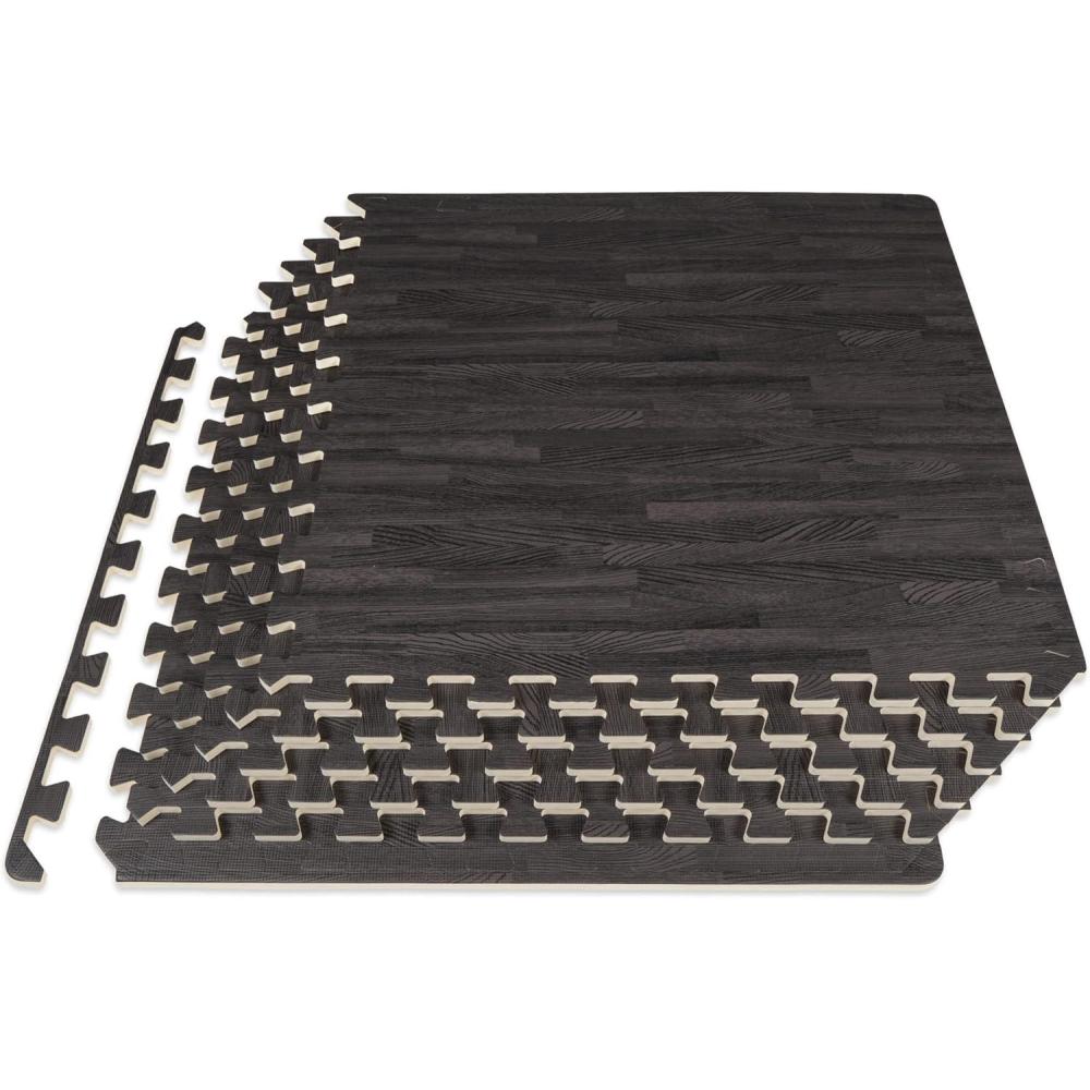 image:imageProsourceFit Wood Grain Puzzle Mat inch 6 EVA Foam Interlocking Floor Tiles 24 Sq Ft for Secure Indoor Room Workout Flooring and PlaymatCarbon Black  24 Sq Ft  6 Tiles