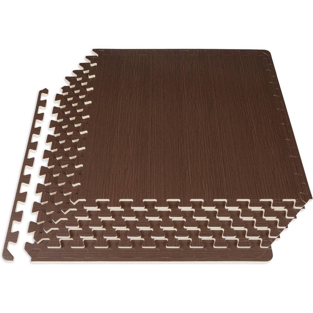 image:imageProsourceFit Wood Grain Puzzle Mat inch 6 EVA Foam Interlocking Floor Tiles 24 Sq Ft for Secure Indoor Room Workout Flooring and PlaymatDark Walnut  24 Sq Ft  6 Tiles