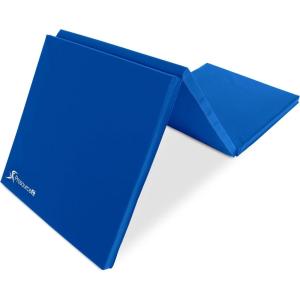 ProSource Tri-Fold Folding Thick Exercise Mat 6’x2’ with Carrying Handles for MMA, Gymnastics, Stretching, Core Workouts(Blue)