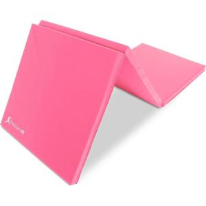 ProSource Tri-Fold Folding Thick Exercise Mat 6’x2’ with Carrying Handles for MMA, Gymnastics, Stretching, Core Workouts(Pink)
