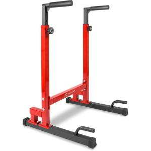 ProsourceFit Dip Stand Station, Heavy Duty Ultimate Body Press Bar with Safety Connector for Tricep Dips(Red)