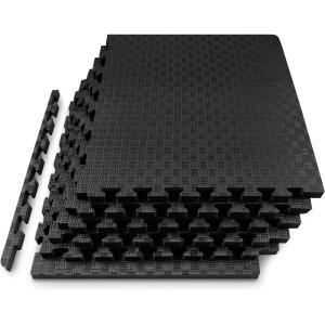 ProsourceFit Exercise Puzzle Mat ½-in, Checkered EVA Foam Floor Tiles w/Non-Slip Texture, Gym Mat w/Interlocking Foam Tiles for Adjustable Surface, Shock Absorbing, Waterproof Gym Flooring, Red(Black – 1 Inch – 6 Tiles – 24 Sq Ft)