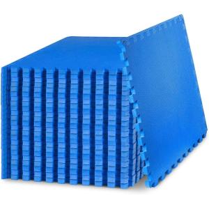 ProsourceFit Extra Thick Puzzle Exercise Mat ¾” and 1″, EVA Foam Interlocking Tiles for Protective, Cushioned Workout Flooring for Home and Gym Equipment(Blue – 3/4 Inch – 96 Sq Ft – 24 Tiles)