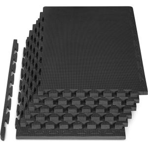 ProsourceFit Extra Thick Puzzle Exercise Mat ¾” and 1″, EVA Foam Interlocking Tiles for Protective, Cushioned Workout Flooring for Home and Gym Equipment(Black – 1 Inch – 24 Sq Ft – 6 Tiles)