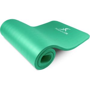 ProsourceFit Extra Thick Yoga and Pilates Mat ½” (13mm) or 1″ (25mm), 71-inch Long High Density Exercise Mat with Comfort Foam and Carrying Strap(Green)