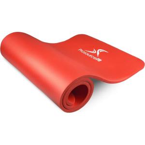 ProsourceFit Extra Thick Yoga and Pilates Mat ½” (13mm) or 1″ (25mm), 71-inch Long High Density Exercise Mat with Comfort Foam and Carrying Strap(Red)