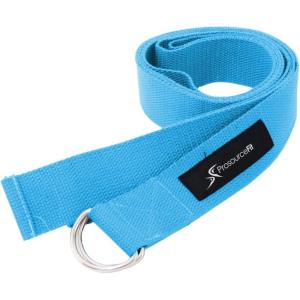 ProsourceFit Metal D-Ring Yoga Strap 8’ Durable Cotton for Stretching and Flexibility(Aqua)