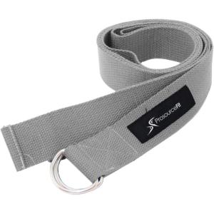 ProsourceFit Metal D-Ring Yoga Strap 8’ Durable Cotton for Stretching and Flexibility(Grey)
