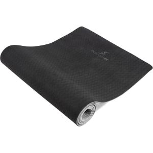 ProsourceFit Natura TPE Yoga Mat 1/4″ (6mm) Thick, 72″ Long, Reversible with High-Density Cushion & Non-slip Texture, Eco-conscious & Hygienic(Black/Grey)