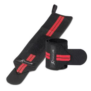 ProsourceFit Pair of Barbell Weight Lifting Wrist Wraps Support with Thumb Loop, Red(Red)