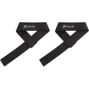 ProsourceFit Pair of Weight Lifting Straps for Men and Women, Adjustable Cotton Straps for Improved Grip(Black)
