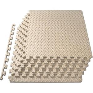 ProsourceFit Puzzle Exercise Mat ½ in, EVA Interlocking Foam Floor Tiles for Home Gym, Mat for Home Workout Equipment, Floor Padding for Kids, Grey, 24 in x 24 in x ½ in, 24 Sq Ft – 6 Tiles(Beige)