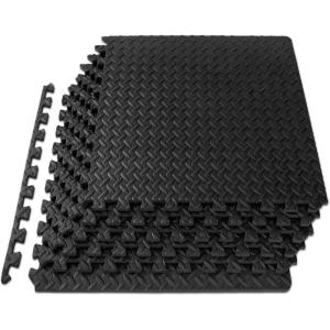 ProsourceFit Puzzle Exercise Mat ½ in, EVA Interlocking Foam Floor Tiles for Home Gym, Mat for Home Workout Equipment, Floor Padding for Kids, Grey, 24 in x 24 in x ½ in, 24 Sq Ft – 6 Tiles(Black)
