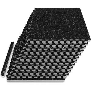 ProsourceFit Rubber Top Exercise Puzzle Mat ½-inch or ¾-inch, EVA Foam Interlocking Tiles for Home Gym Protective Flooring for Equipment and Workouts, Available in 24 SQ FT or 48 SQ FT(Grey – 3/4 Inch – 48 Sq Ft – 12 Tiles)