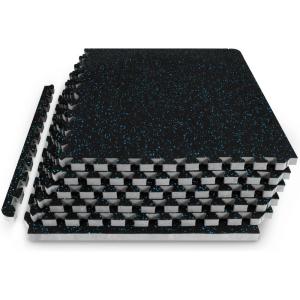 ProsourceFit Rubber Top Exercise Puzzle Mat ½-inch or ¾-inch, EVA Foam Interlocking Tiles for Home Gym Protective Flooring for Equipment and Workouts, Available in 24 SQ FT or 48 SQ FT(Blue – 3/4 Inch – 24 Sq Ft – 6 Tiles)