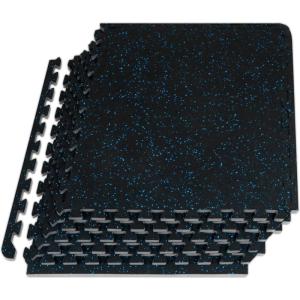 ProsourceFit Rubber Top Exercise Puzzle Mat ½-inch or ¾-inch, EVA Foam Interlocking Tiles for Home Gym Protective Flooring for Equipment and Workouts, Available in 24 SQ FT or 48 SQ FT(Blue – 1/2 Inch – 24 Sq Ft – 6 Tiles)
