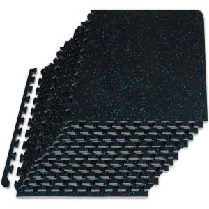 ProsourceFit Rubber Top Exercise Puzzle Mat ½-inch or ¾-inch, EVA Foam Interlocking Tiles for Home Gym Protective Flooring for Equipment and Workouts, Available in 24 SQ FT or 48 SQ FT(Blue – 1/2 Inch – 48 Sq Ft – 12 Tiles)